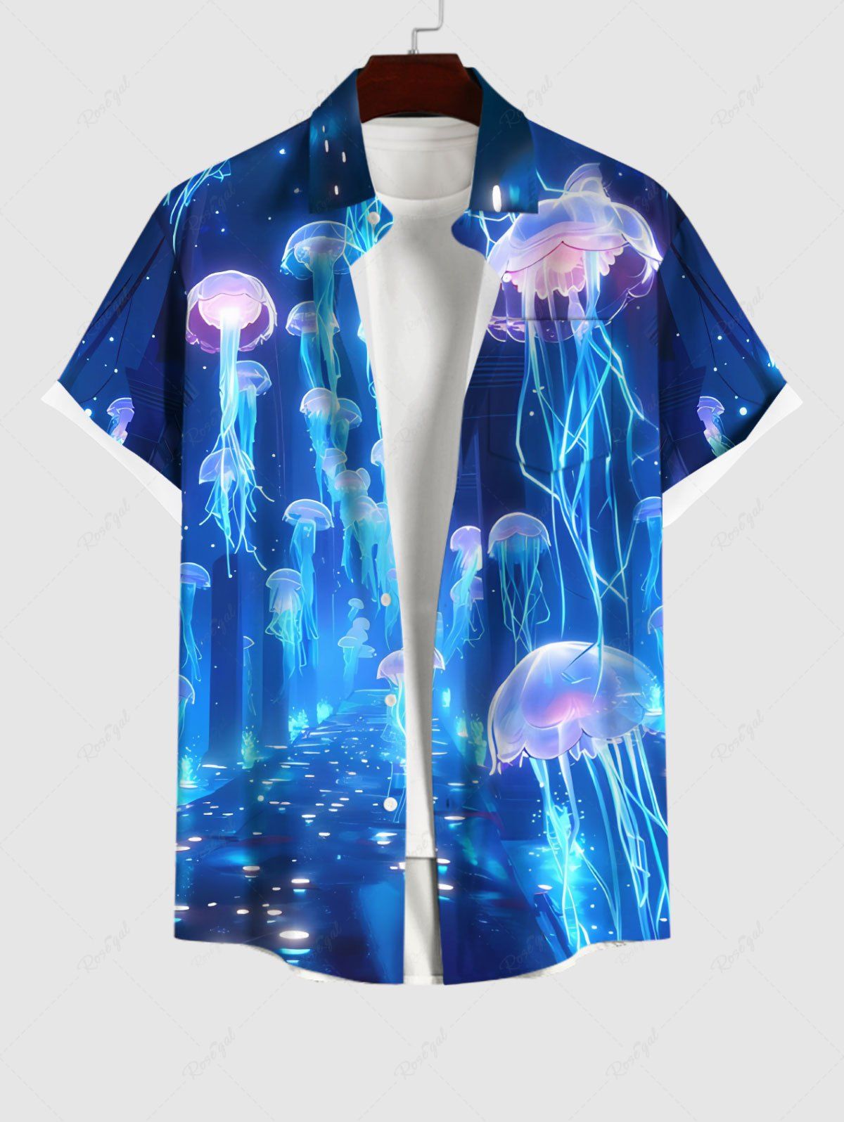Buy Plus Size Glitter Sailor Ombre Seabed Print Hawaii Sea Creatures Button Pocket Shirt For Men  