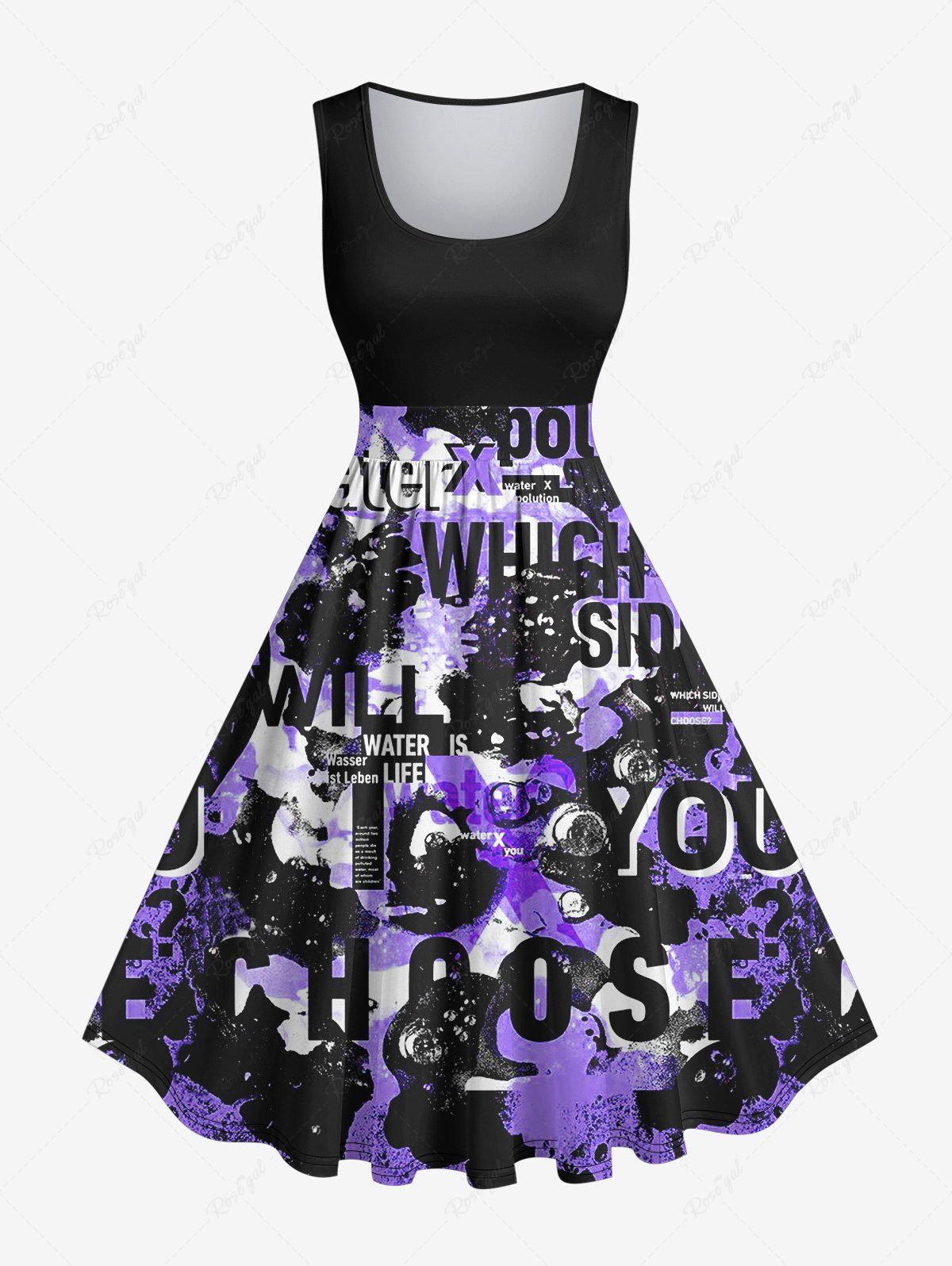 Discount Plus Size Letters Tie Dye Print 1950s Vintage Swing A Line Dress  
