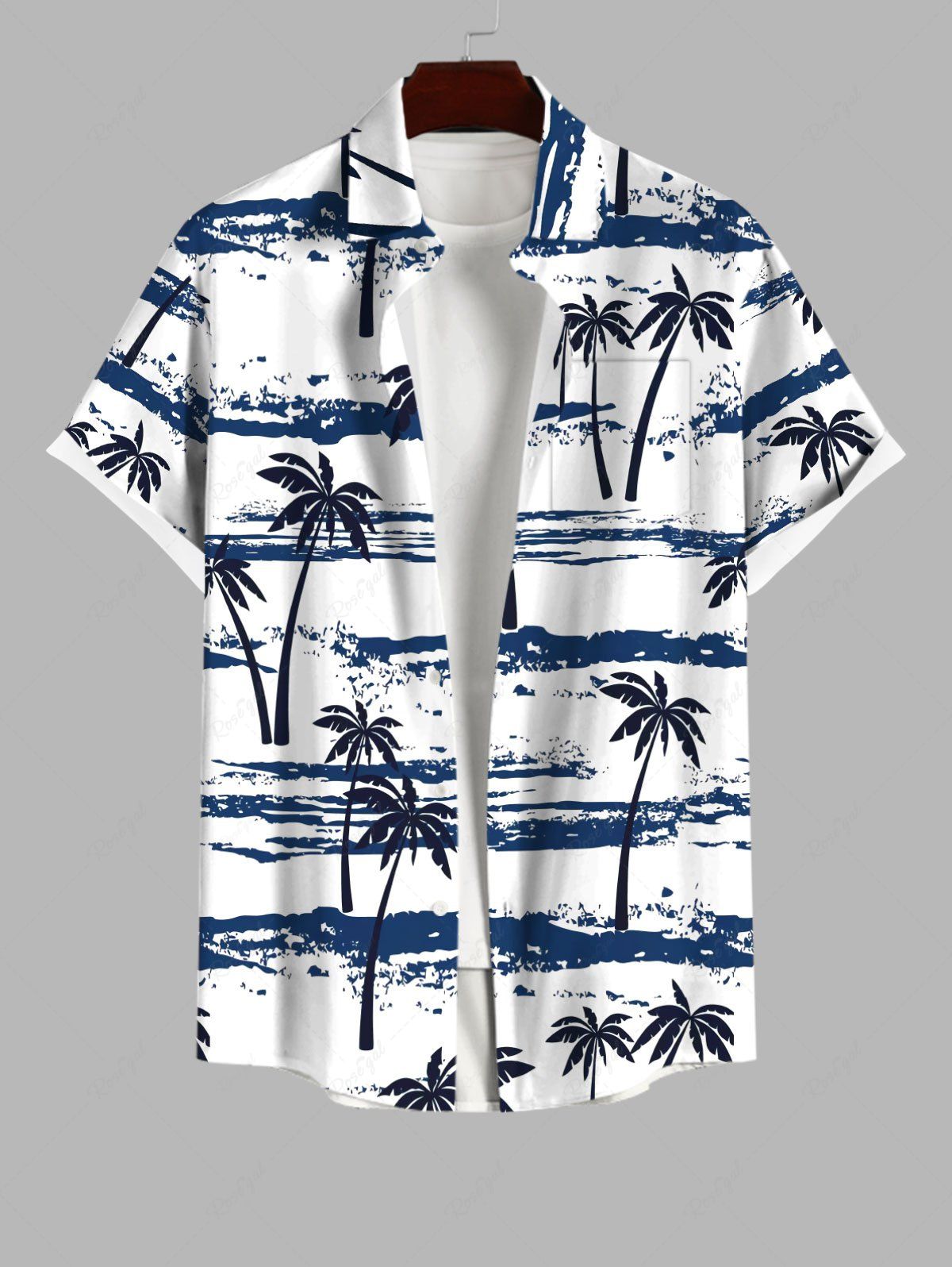 Outfits Plus Size Coconut Tree Sea Tie Dye Print Buttons Pocket Hawaii Shirt For Men  