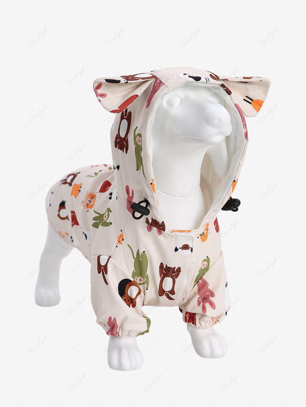 New Per's Colorful Animals Zoo Print Adjustable Toggle Drawstring Ears Hooded Raincoat  