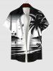Ink Painting Coconut Tree Sun Sea Bird Print Plus Size Matching Hawaii Beach Outfit For Couples -  