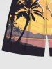 Short de Plage Hawaiien Imprimé Cocotier et Coucher de Soleil Grande Taille pour Homme - Jaune M