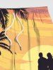 Plus Size Coconut Tree Sunset Mountain Couple Print Hawaii Beach Shorts For Men -  