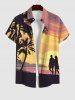 Coconut Tree Sunset Mountain Print Plus Size Matching Hawaii Beach Outfit For Couples -  