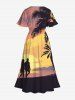 Coconut Tree Sunset Mountain Print Plus Size Matching Hawaii Beach Outfit For Couples -  