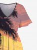 Coconut Tree Sunset Mountain Print Plus Size Matching Hawaii Beach Outfit For Couples -  