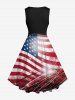 Plus Size Patriotic American Flag Paint Splatter Glitter 3D Print 1950s Vintage Dress -  