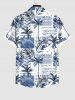 Plus Size Coconut Tree Colorblock Scarf Graphic Print Hawaii Button Pocket Shirt For Men -  