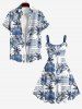 Plus Size Coconut Tree Colorblock Scarf Graphic Print Hawaii Backless A Line Tank Dress -  