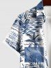 Plus Size Coconut Tree Colorblock Scarf Graphic Print Hawaii Button Pocket Shirt For Men -  