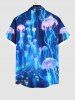 Plus Size Glitter Sailor Ombre Seabed Print Hawaii Sea Creatures Button Pocket Shirt For Men -  