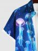 Plus Size Glitter Sailor Ombre Seabed Print Hawaii Sea Creatures Button Pocket Shirt For Men -  