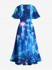 Plus Size Glitter Sailor Ombre Seabed Print Hawaii Sea Creatures Split Pocket A Line Dress -  