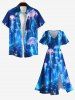 Plus Size Glitter Sailor Ombre Seabed Print Hawaii Sea Creatures Split Pocket A Line Dress -  