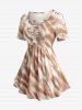 Plus Size Letters Printed Ripped Braided Strap Buckle Grommet Ombre Top -  