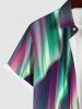 Chemise à Boutons avec Poche et à Imprimé Montagne et Aurore Boréale en Dégradé de Couleurs 3D Grande-Taille pour Hommes - Noir S