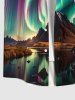Plus Size Lake Mountain Ombre Aurora Glitter 3D Print Buttons Pocket Shirt For Men -  