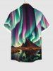 Chemise à Boutons avec Poche et à Imprimé Montagne et Aurore Boréale en Dégradé de Couleurs 3D Grande-Taille pour Hommes - Noir 3XL
