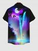 Plus Size Colorful Glitter Ombre Fall Mountain Tree Butterfly Moon Galaxy Print Hawaii Button Pocket Shirt For Men -  