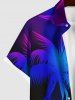 Plus Size Coconut Tree Ombre Glitter 3D Print Buttons Pocket Hawaii Shirt For Men -  