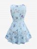 Plus Size Ombre Colorful Maple Leaf Print Braided Panel Lettuce Hem Ruffles Ruched Tank Top -  