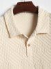 Men's Matching Two Piece Co Ord Terry Cloth Toweling Jacquard Textured Polo Collar Half Buttoned Short Sleeves T-shirt and Shorts Set -  