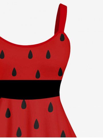 Plus Size Watermelon Colorblocks Print Ruffled Tank Dress