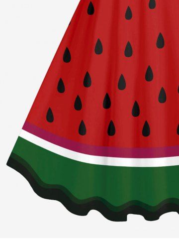 Plus Size Watermelon Colorblocks Print Ruffled Tank Dress