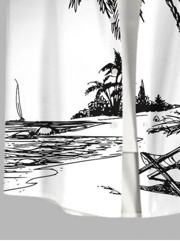 Plus Size Coconut Tree Beach Lounge Chair Ombre Print Buttons Pocket Hawaii Shirt For Men
