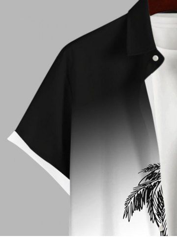 Plus Size Coconut Tree Beach Lounge Chair Ombre Print Buttons Pocket Hawaii Shirt For Men