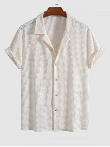 Men's Camp Collar Button Up Knit Jacquard Short Sleeves Shirt - BEIGE - XL