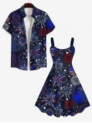 Patriotic American Flag Fireworks Print Plus Size Matching Outfit For Couples -  