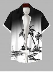 Chemise de Plage Hawaïen Longue Ondulée Ombrée Cocotier Imprimé avec Poche de Grande Taille pour Homme - Noir S