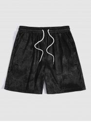 Short Décontracté en Satin avec Poches et Cordon de Serrage Motif Cachemire Floral pour Hommes - Noir XXL
