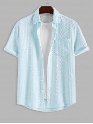 Chemise Texturée en Couleur Unie avec Poche en Avant à Manches Courtes - Bleu clair L