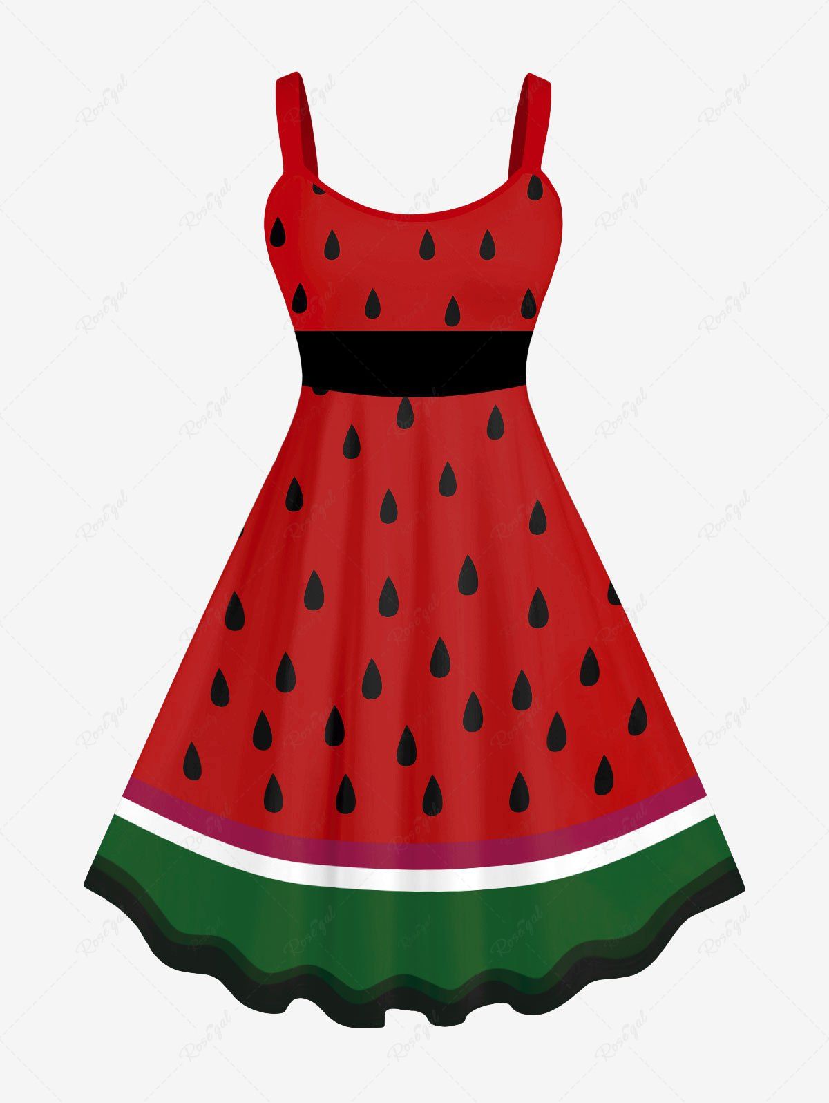 Shop Plus Size Watermelon Colorblocks Print Ruffled Tank Dress  