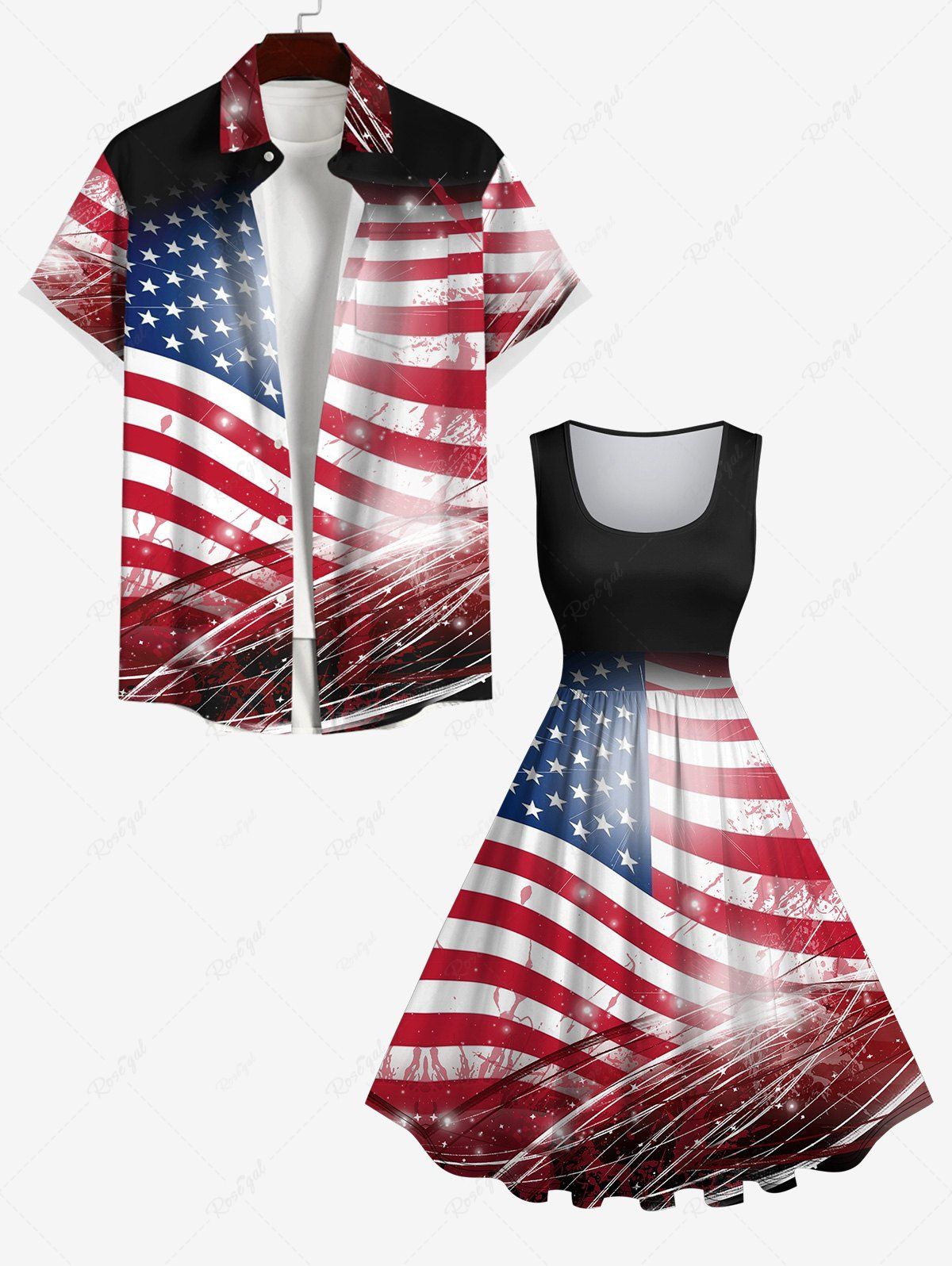 Shop Patriotic American Flag Paint Splatter Glitter 3D Print Plus Size Matching Outfit For Couples  