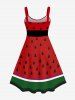 Plus Size Watermelon Colorblocks Print Ruffled Tank Dress -  