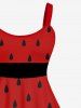 Plus Size Watermelon Colorblocks Print Ruffled Tank Dress -  