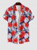 Red Hibiscus Flower Tropical Palm Leaf Print Plus Size Matching Hawaii Beach Outfit For Couples -  