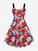 Red Hibiscus Flower Tropical Palm Leaf Print Plus Size Matching Hawaii Beach Outfit For Couples -  