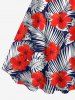 Red Hibiscus Flower Tropical Palm Leaf Print Plus Size Matching Hawaii Beach Outfit For Couples -  
