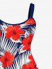 Red Hibiscus Flower Tropical Palm Leaf Print Plus Size Matching Hawaii Beach Outfit For Couples -  