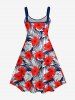 Red Hibiscus Flower Tropical Palm Leaf Print Plus Size Matching Hawaii Beach Outfit For Couples -  