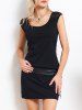 Mini Robe Ceinturée Panneau en Dentelle en Couleur Unie - Noir L