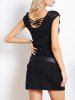 Mini Robe Ceinturée Panneau en Dentelle en Couleur Unie - Noir L