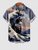 Men's Cat Sea Waves Cloud Print Buttons Pocket Shirt -  