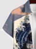 Men's Cat Sea Waves Cloud Print Buttons Pocket Shirt -  