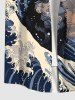 Men's Cat Sea Waves Cloud Print Buttons Pocket Shirt -  