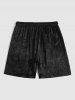 Short Décontracté en Satin avec Poches et Cordon de Serrage Motif Cachemire Floral pour Hommes - Noir XXL